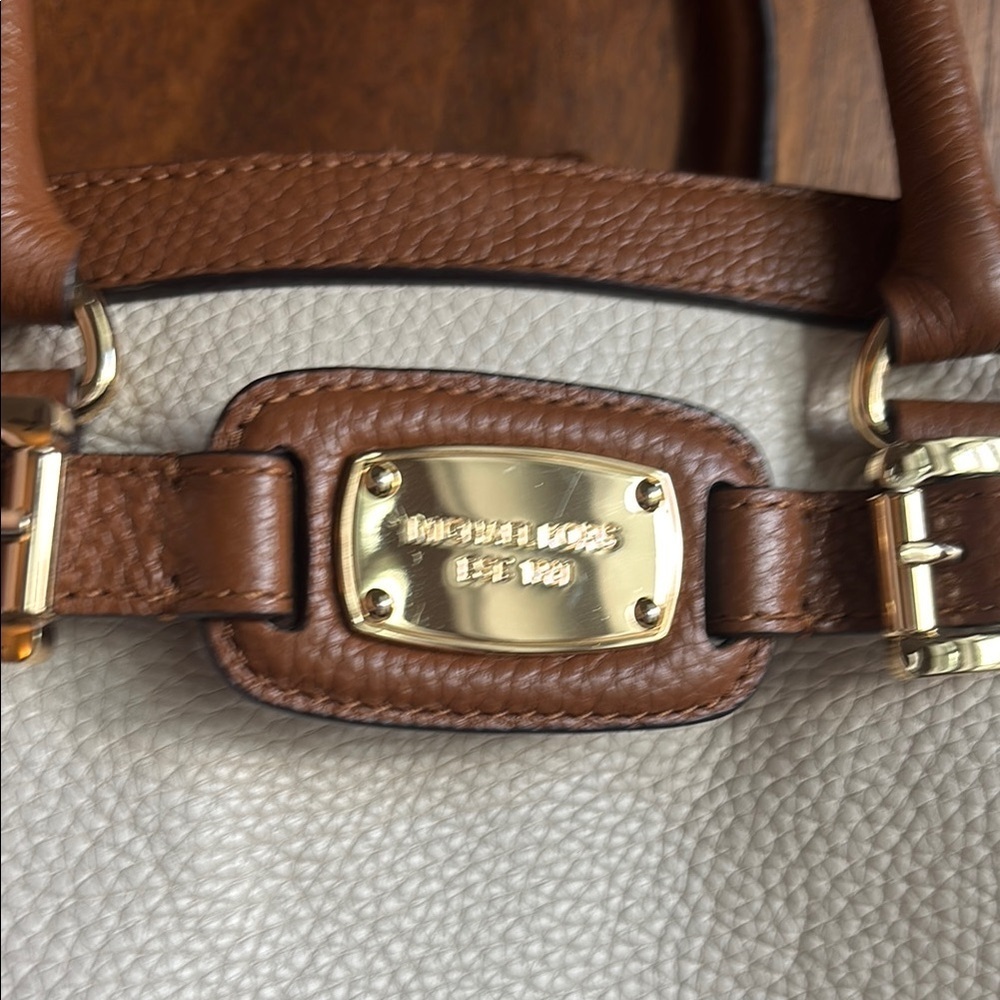 Michael Kors Brown and White Shoulder Bag with Gold Accents - Picture 9 of 14